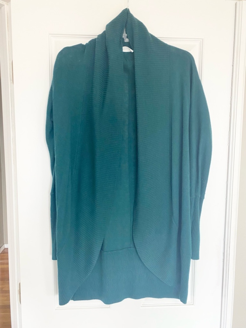 Teal Open-Front Shawl Collar Cardigan